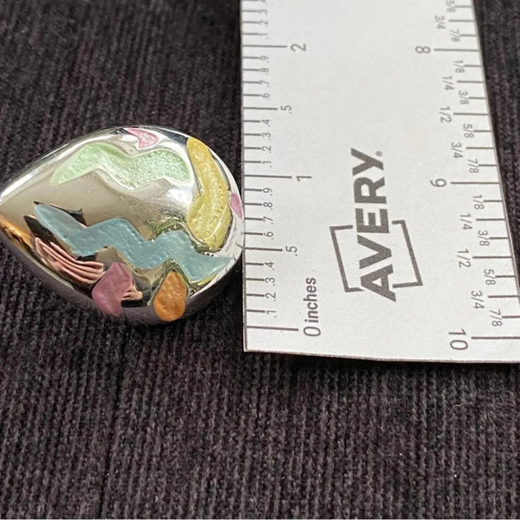 80s Tear drop Silver Tone Fun Pastel Geometric Shape Earrings - Picture 5 of 6